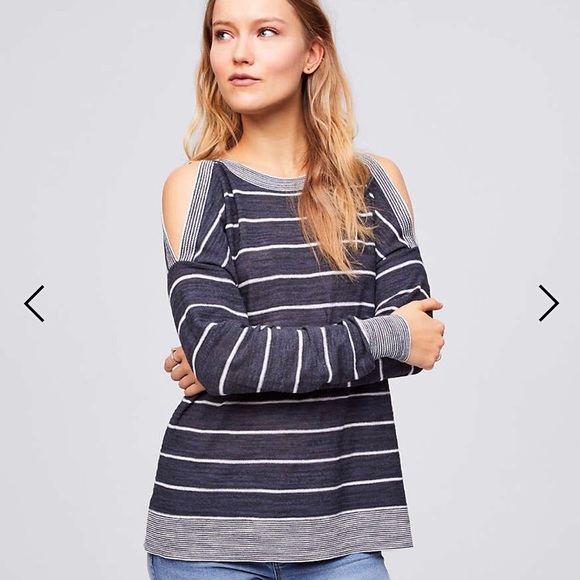 Loft Striped Cold Shoulder Sweater - Picture 1 of 7
